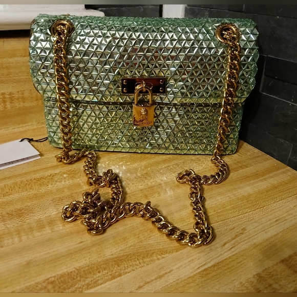 Kurt Geiger NWT Mint Green Glass Stone Brixton Bag W/Dustbag - Picture 4 of 12